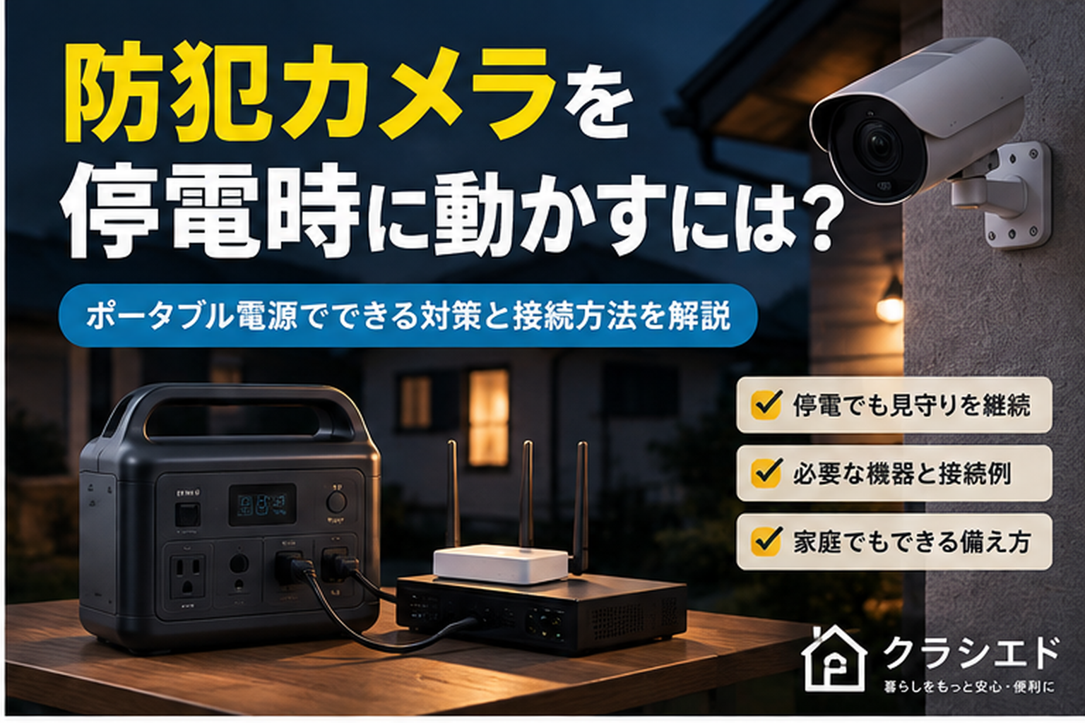 防犯カメラを停電時に動かすためのポータブル電源