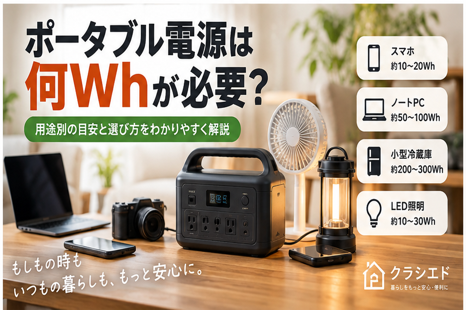 ポータブル電源の容量を選ぶイメージ
