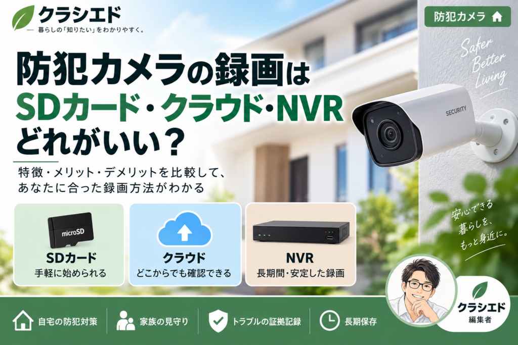 防犯カメラの録画方法をSDカード・クラウド・NVRで比較したアイキャッチ画像