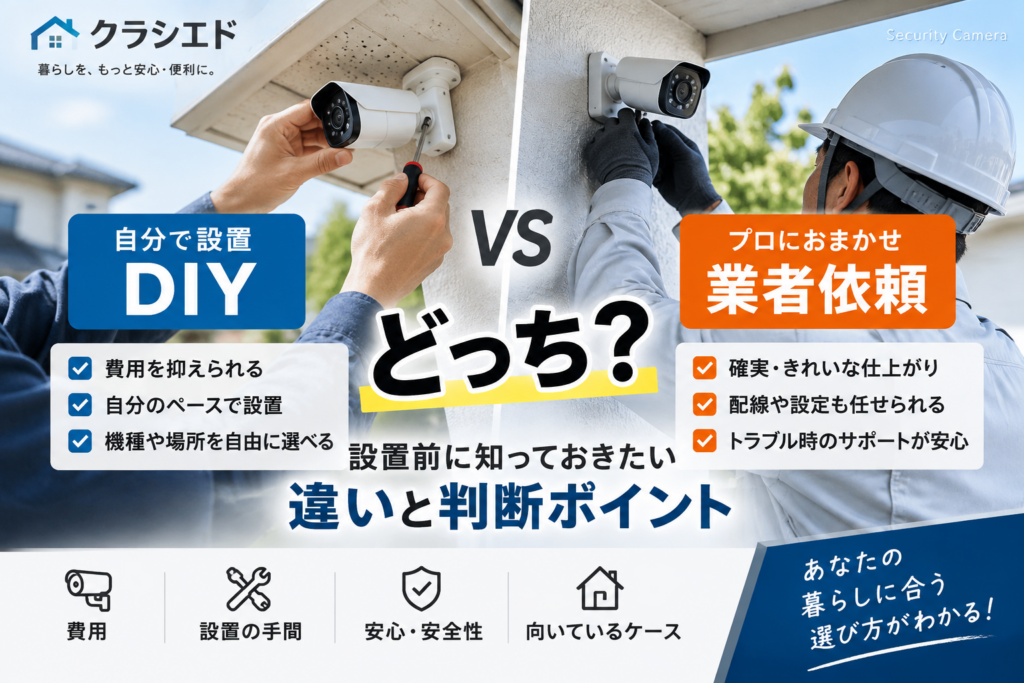 防犯カメラのDIY設置と業者依頼を比較するクラシエドのアイキャッチ画像